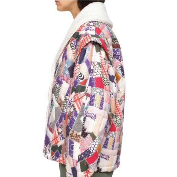 SEA NY Harlow Patchwork Faux Fur Puffer Jacket S NWT Quilted Boho Small - Picture 4 of 12